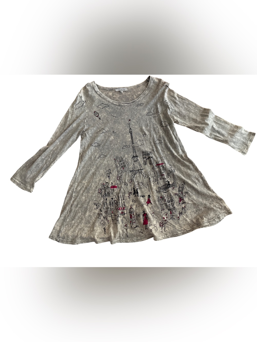 Women's Gray Long-Sleeve Paris Graphic Swing Tee